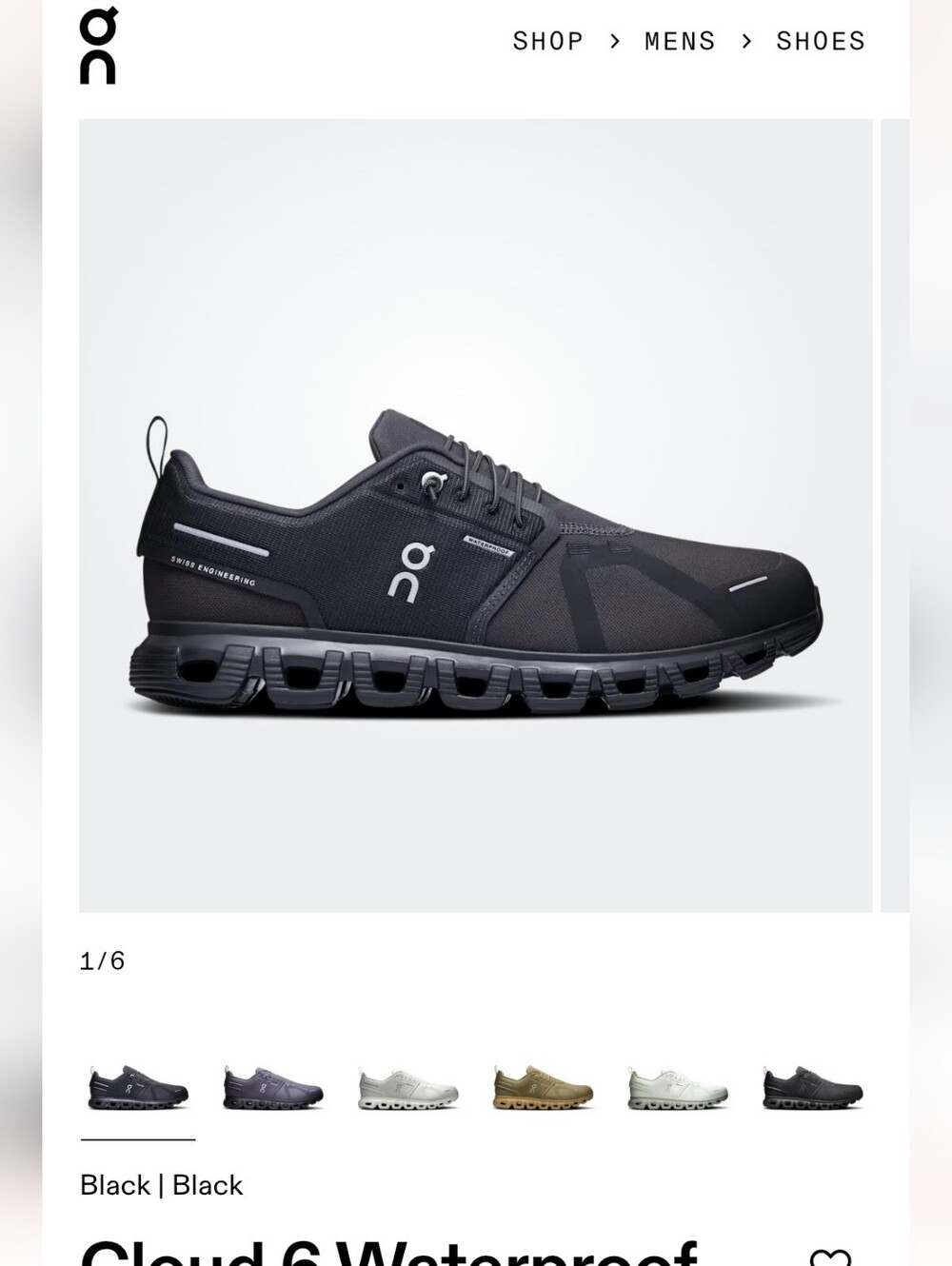 ON Cloud 6 Waterproof Shoes size 8.5 Men